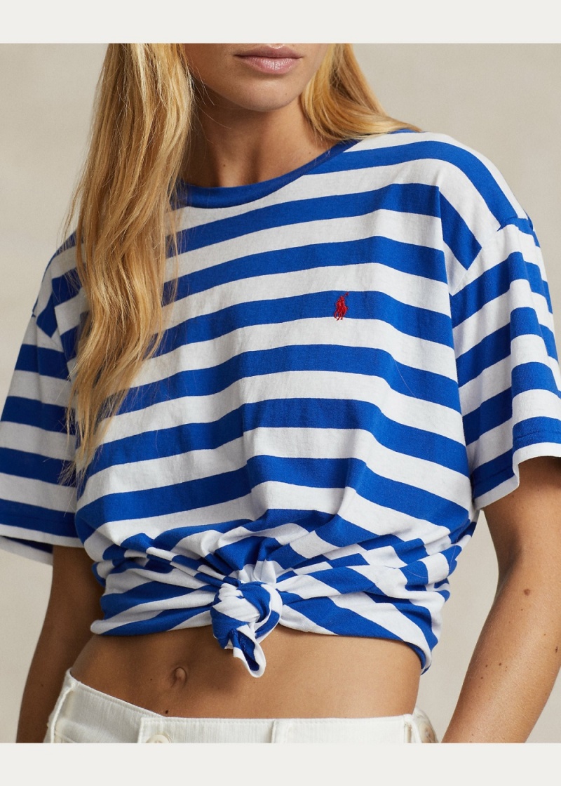 Camiseta A Rayas Algodon Jersey Crewneck Mujer Blancos | RDHN80746 - vista 4
