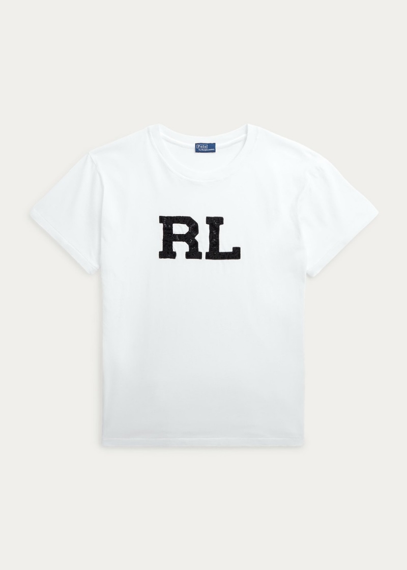 Camiseta Beaded RL Logo Jersey Mujer Blancos | VDIX30658 - vista 2