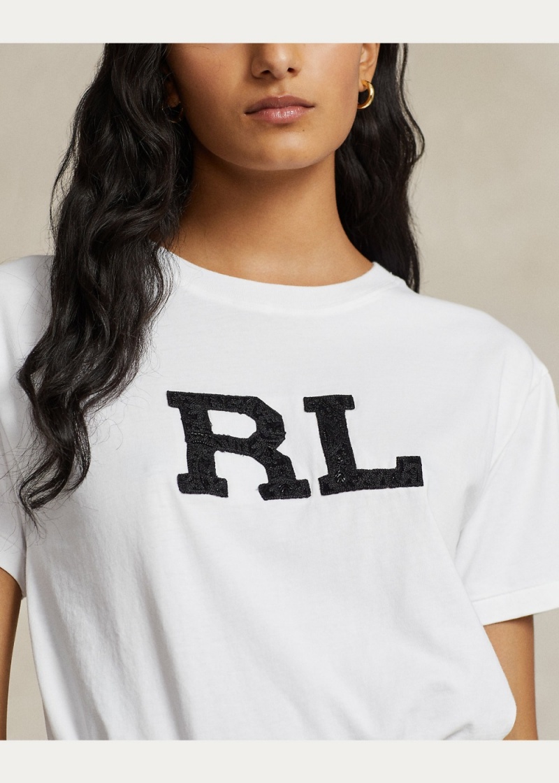 Camiseta Beaded RL Logo Jersey Mujer Blancos | VDIX30658 - vista 5