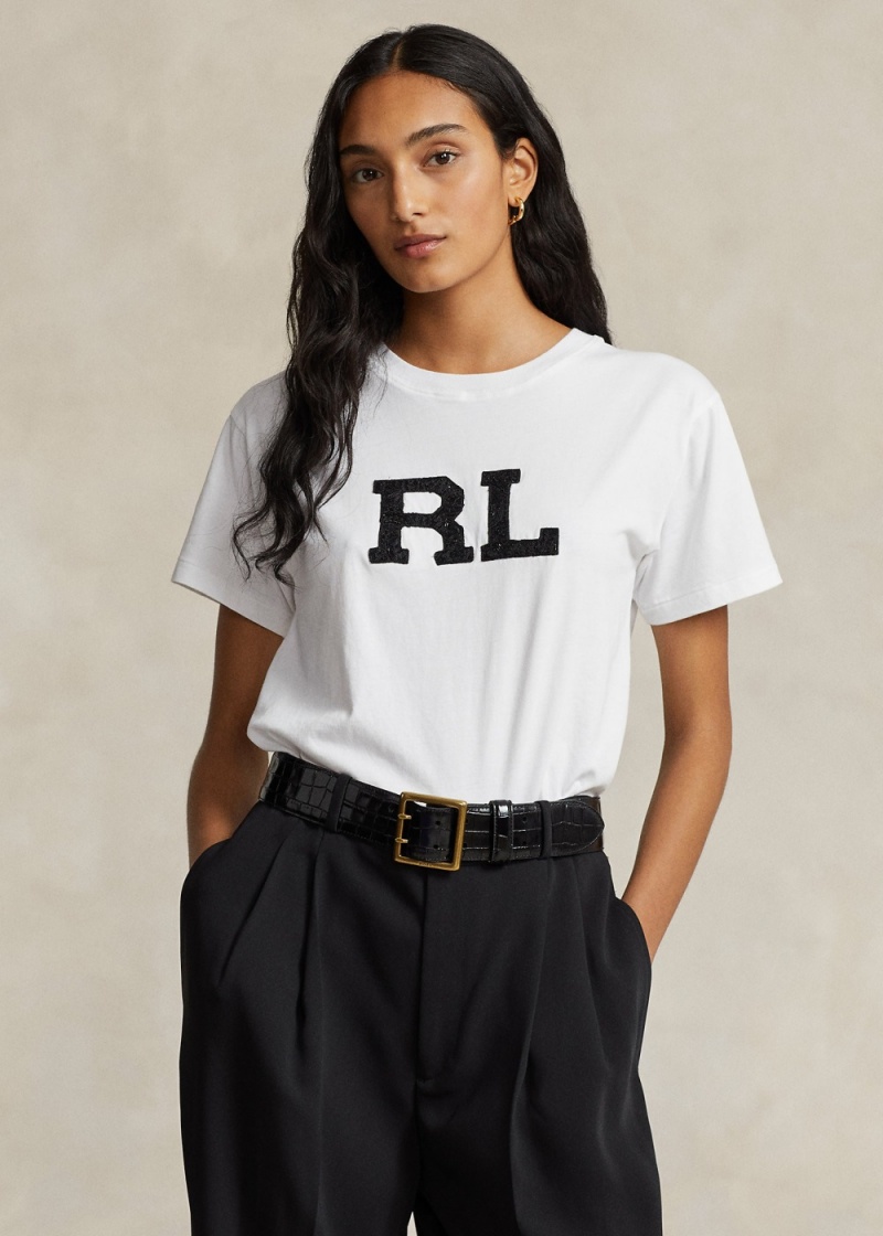 Camiseta Beaded RL Logo Jersey Mujer Blancos | VDIX30658 - vista 1