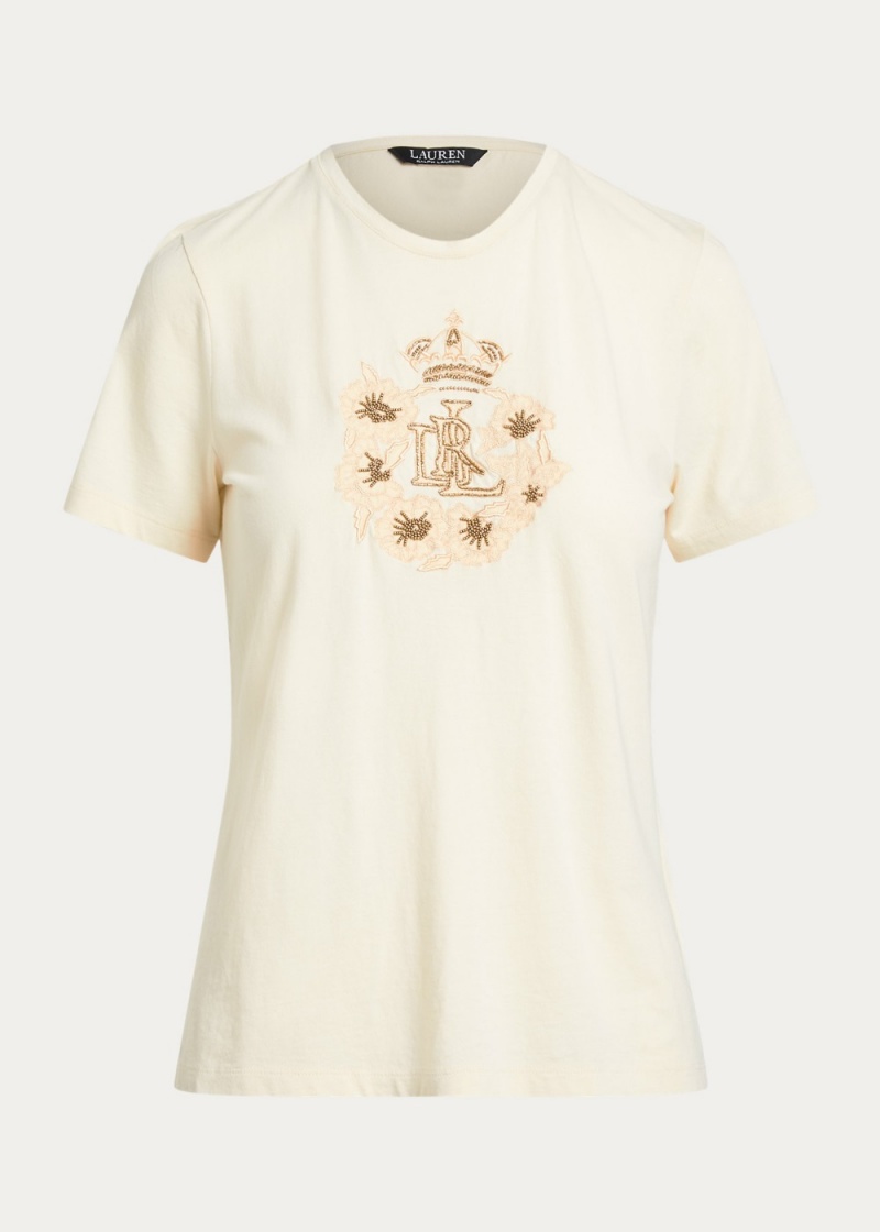 Camiseta Beaded-Logo Jersey Mujer Creme | VTCY92348 - vista 2