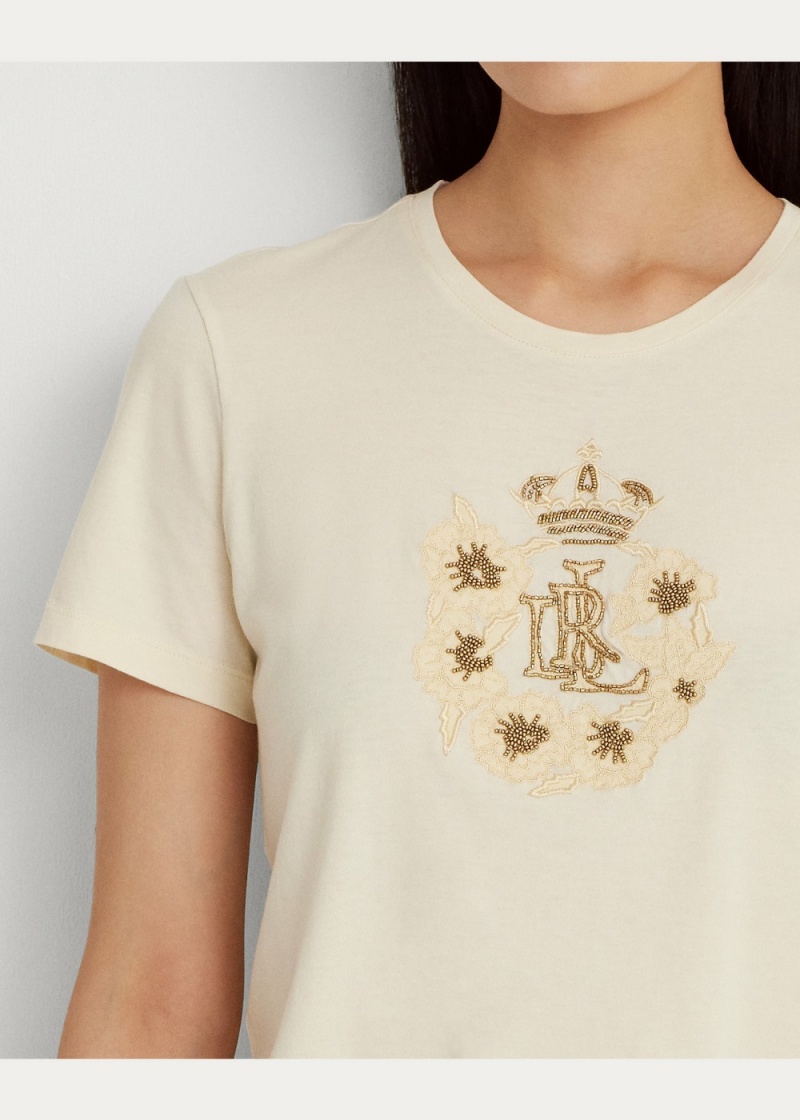 Camiseta Beaded-Logo Jersey Mujer Creme | VTCY92348 - vista 4