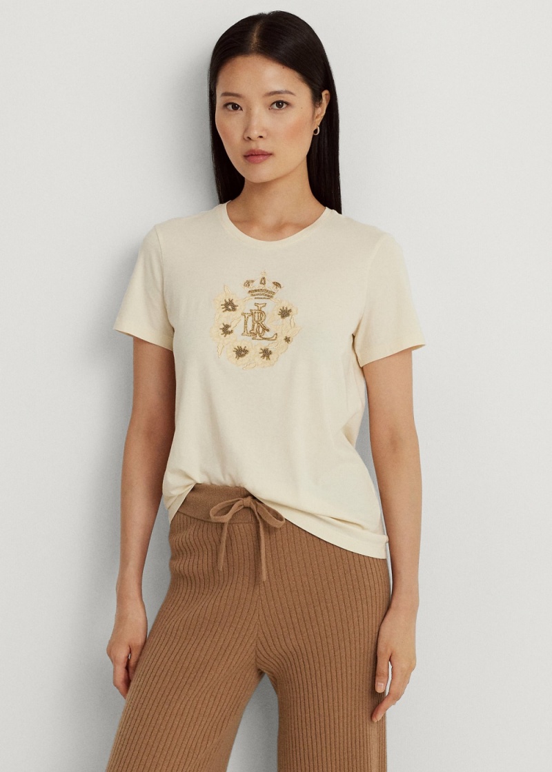 Camiseta Beaded-Logo Jersey Mujer Creme | VTCY92348 - vista 1
