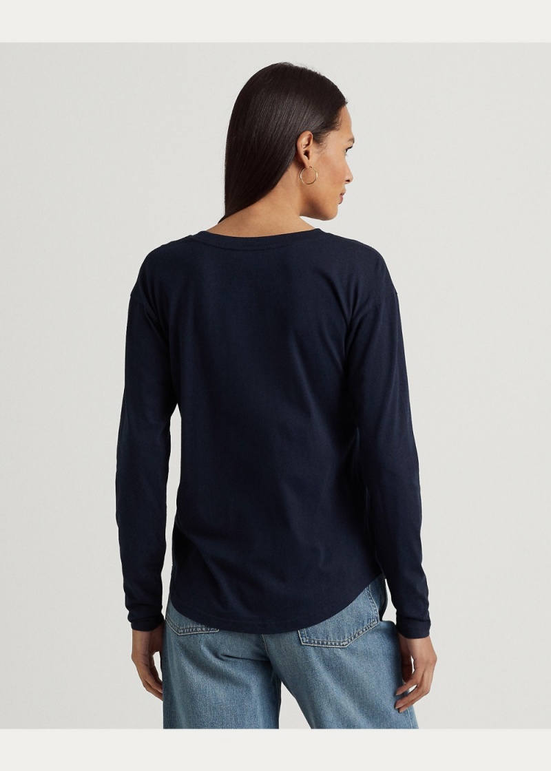 Camiseta Beaded-Logo Jersey Long-Sleeve Mujer Azul Marino | PNXM65290 - vista 3