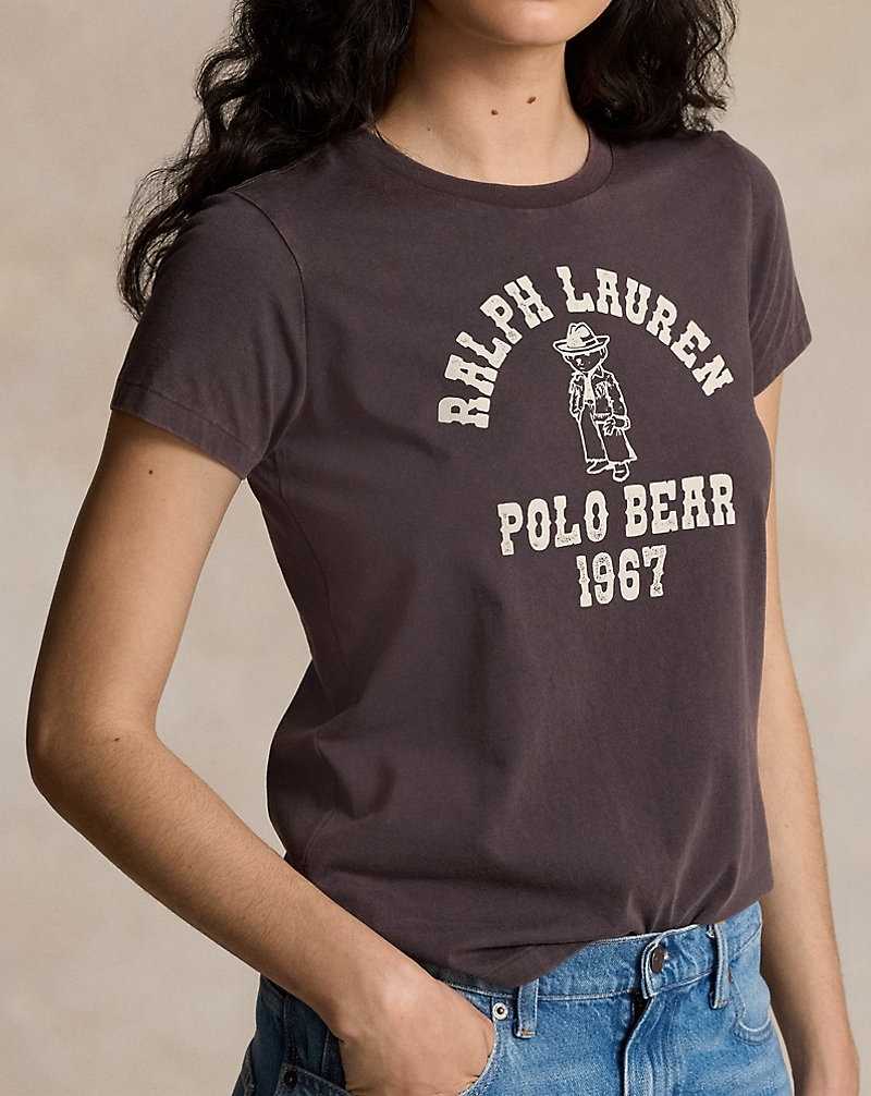 Camiseta Ralph Lauren Bear Logo Cotton Jersey Mujer Negros | OJMYHDK-20 - vista 5