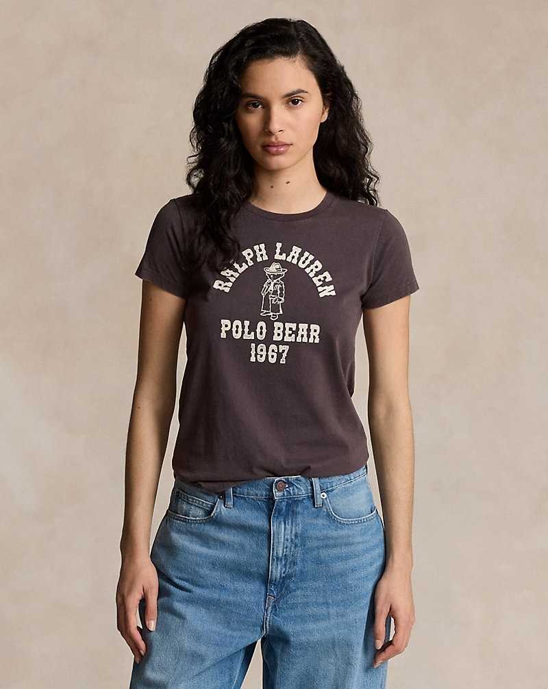 Camiseta Ralph Lauren Bear Logo Cotton Jersey Mujer Negros | OJMYHDK-20 - vista 1