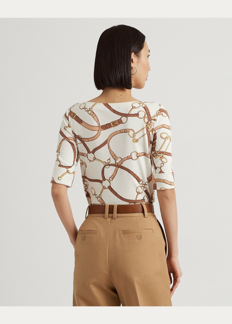 Camiseta Belting-Print Algodon Boatneck Mujer Multicolor | DBHI30649 - vista 3
