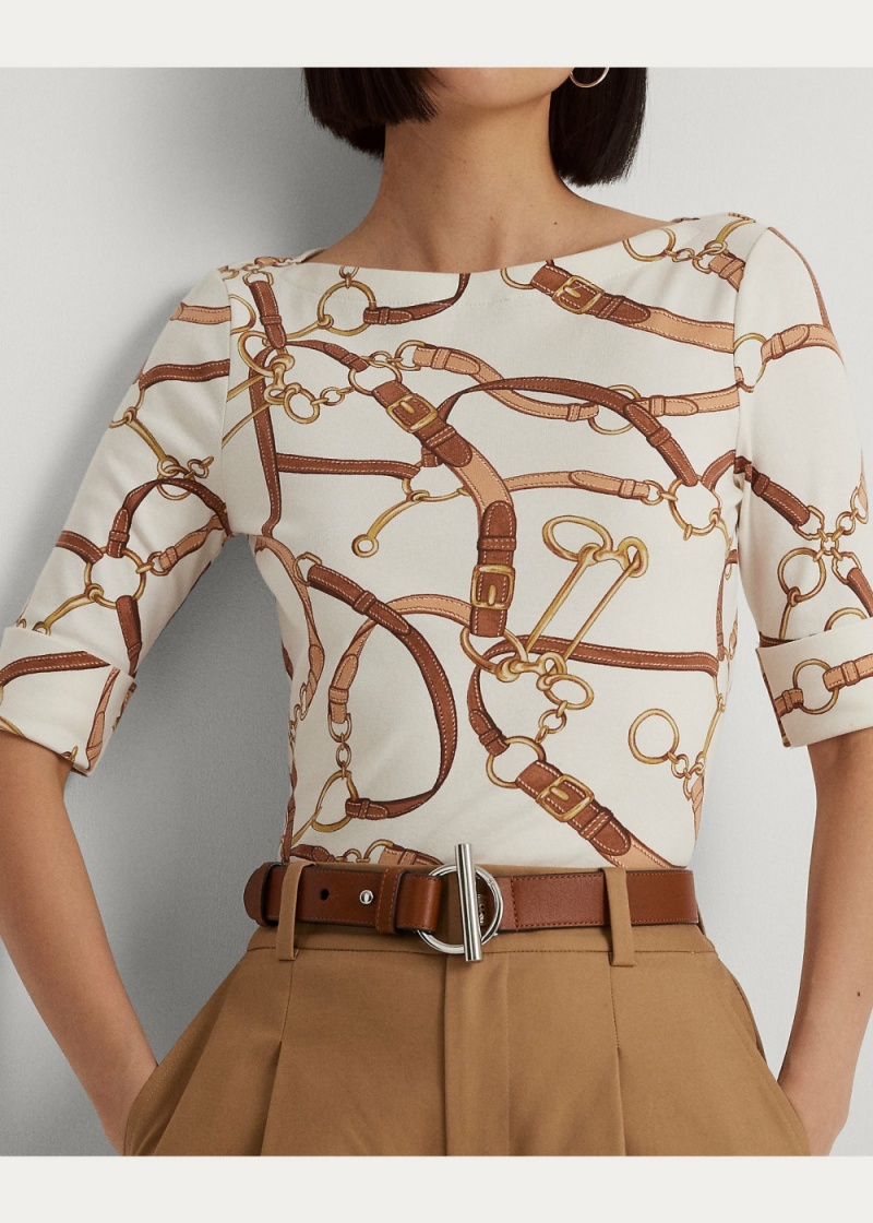 Camiseta Belting-Print Algodon Boatneck Mujer Multicolor | DBHI30649 - vista 4
