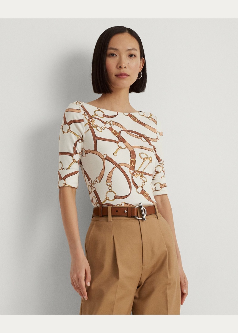 Camiseta Belting-Print Algodon Boatneck Mujer Multicolor | DBHI30649 - vista 5