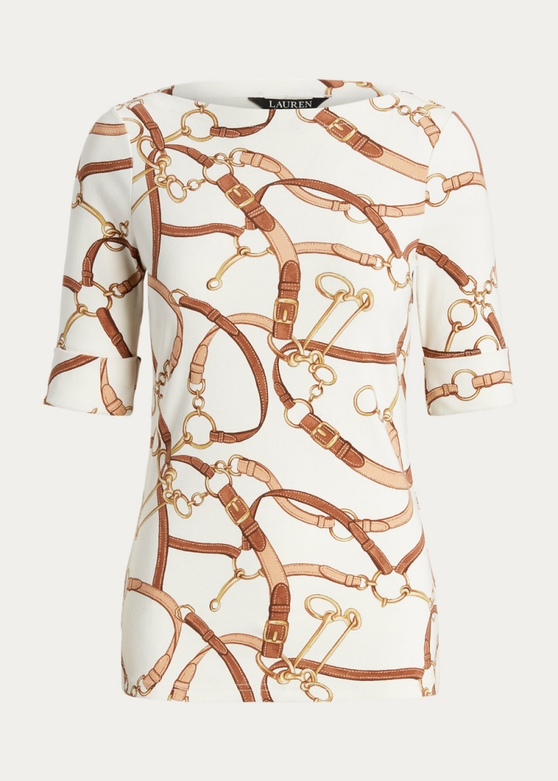 Camiseta Belting-Print Algodon Boatneck Mujer Multicolor | DBHI30649 - vista 1