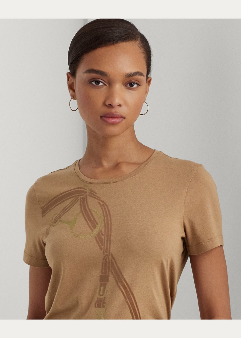 Camiseta Belting-Print Algodon-Blend Jersey Mujer Marrom | AQHZ35148 - vista 2