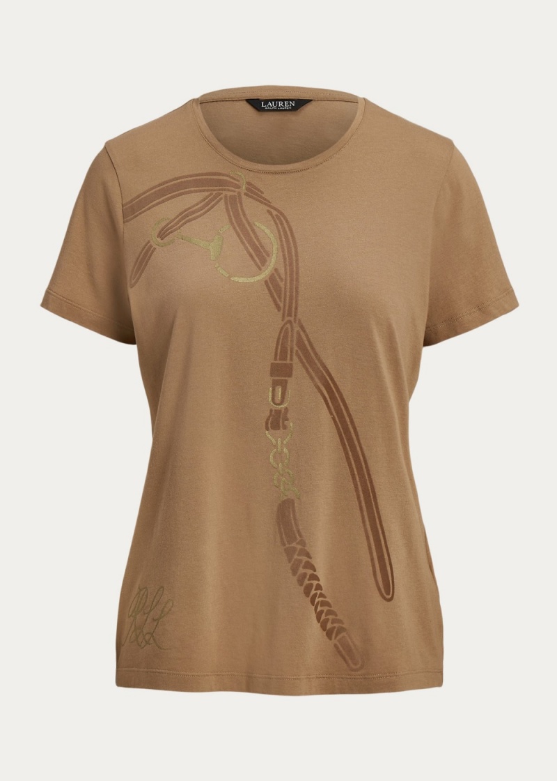Camiseta Belting-Print Algodon-Blend Jersey Mujer Marrom | AQHZ35148 - vista 4