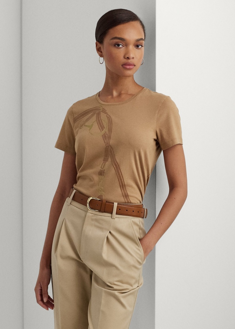 Camiseta Belting-Print Algodon-Blend Jersey Mujer Marrom | AQHZ35148 - vista 1