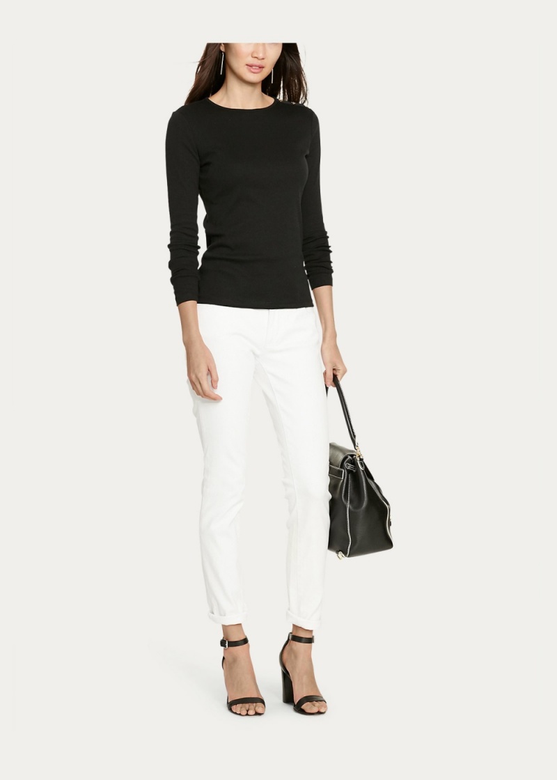 Camiseta Button-Shoulder Crewneck Top Mujer Negros | DIBE17348 - vista 2