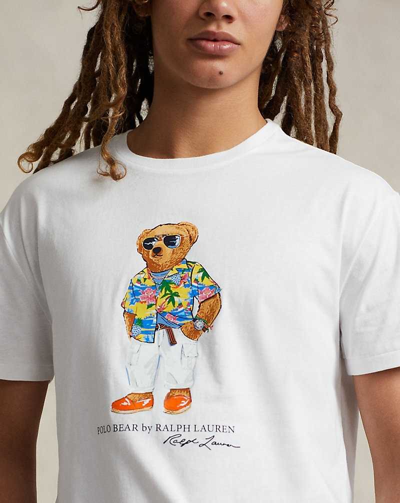 Camiseta Ralph Lauren Classic Fit Bear Jersey Hombre Blancos | RVHPNLX-08 - vista 5