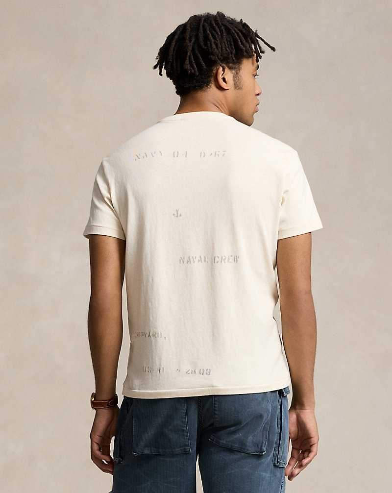 Camiseta Ralph Lauren Classic Fit Bear Jersey Hombre Blancos | HXIYQEV-54 - vista 4