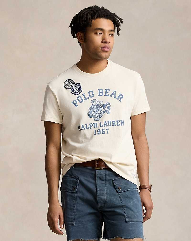 Camiseta Ralph Lauren Classic Fit Bear Jersey Hombre Blancos | HXIYQEV-54 - vista 1