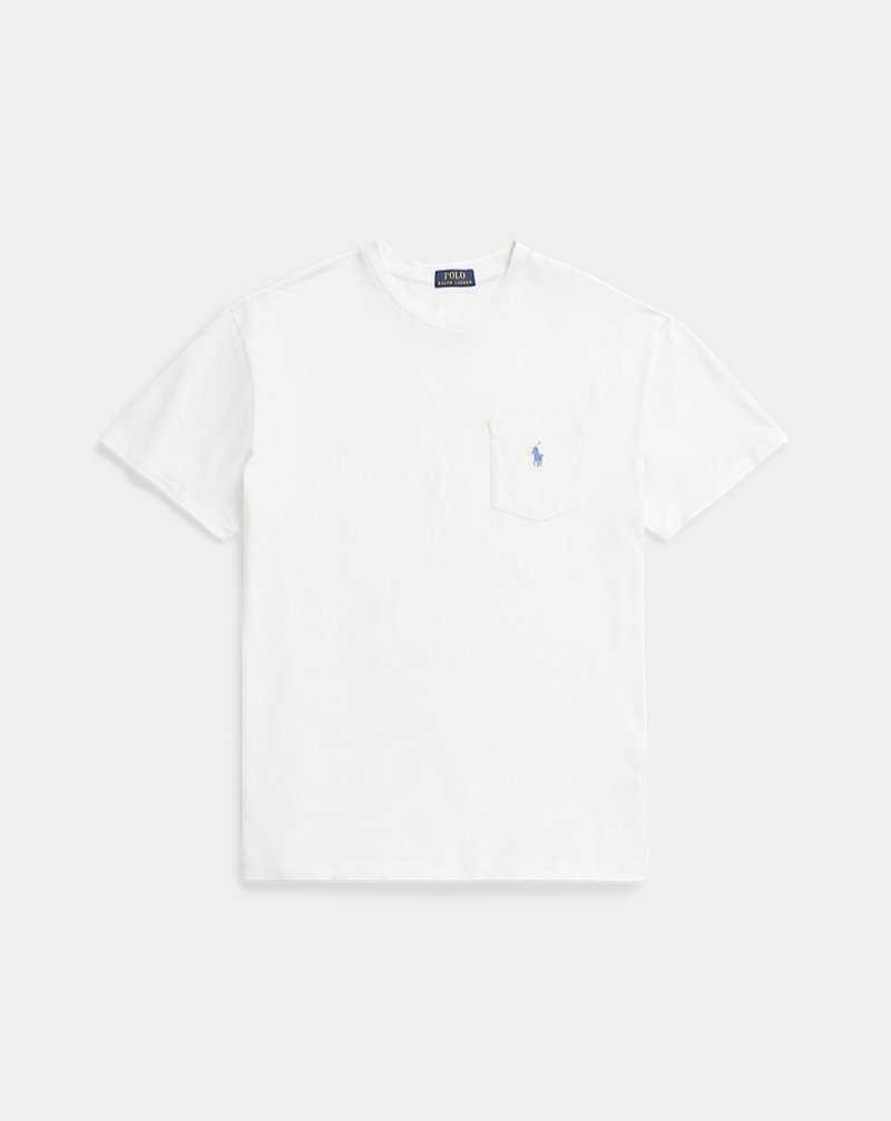 Camiseta Ralph Lauren Classic Fit Cotton-Linen Pocket Hombre Blancos | MVLACZU-39 - vista 2
