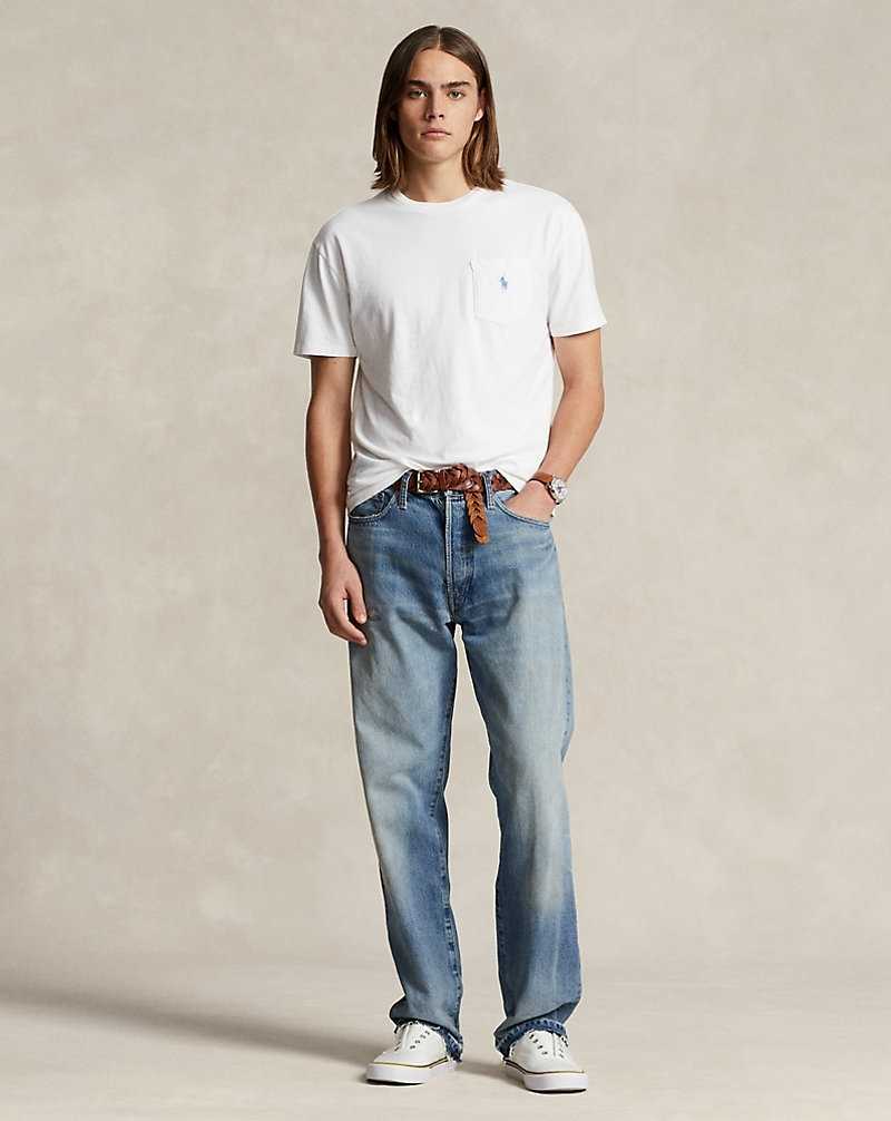 Camiseta Ralph Lauren Classic Fit Cotton-Linen Pocket Hombre Blancos | MVLACZU-39 - vista 3