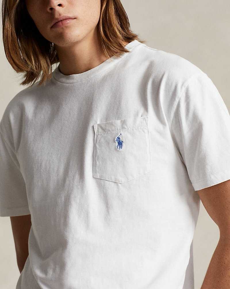 Camiseta Ralph Lauren Classic Fit Cotton-Linen Pocket Hombre Blancos | MVLACZU-39 - vista 5