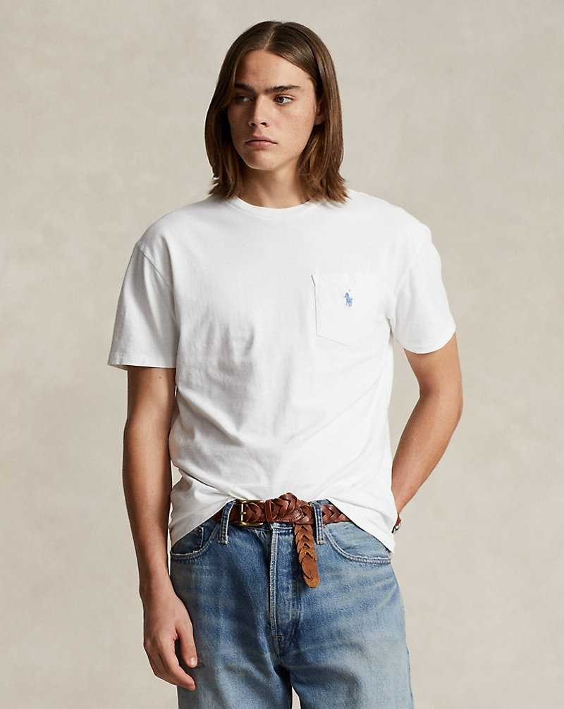 Camiseta Ralph Lauren Classic Fit Cotton-Linen Pocket Hombre Blancos | MVLACZU-39 - vista 1