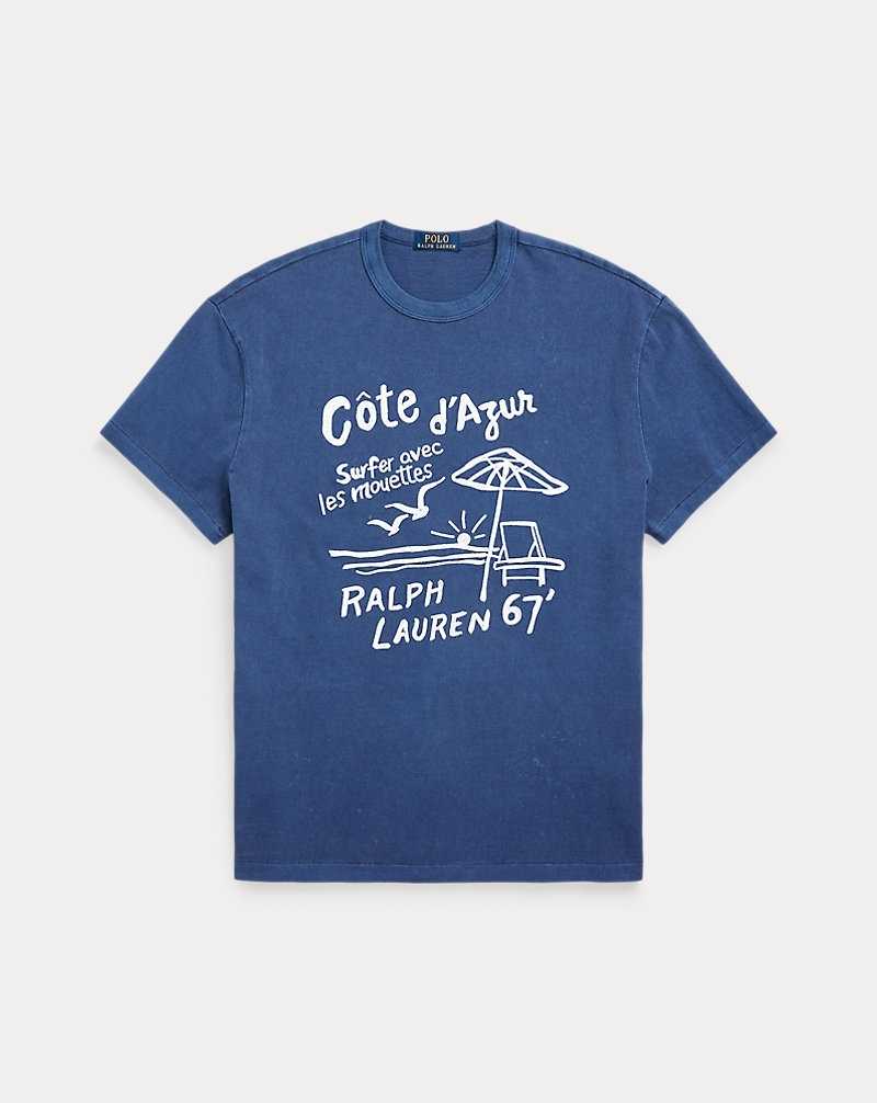 Camiseta Ralph Lauren Classic Fit Embroidered Jersey Hombre Azules | CWPRIMB-51 - vista 2
