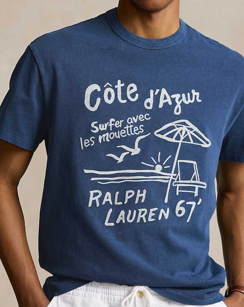 Camiseta Ralph Lauren Classic Fit Embroidered Jersey Hombre Azules | CWPRIMB-51 - vista 5