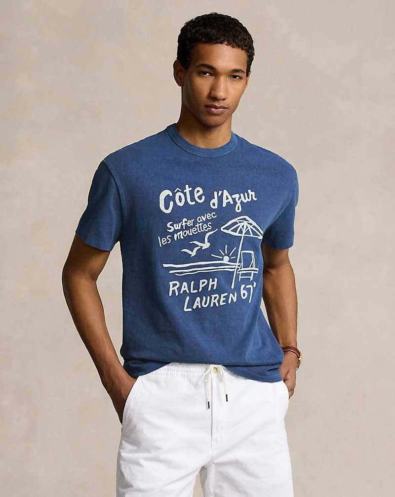 Camiseta Ralph Lauren Classic Fit Embroidered Jersey Hombre Azules | CWPRIMB-51 - vista 1
