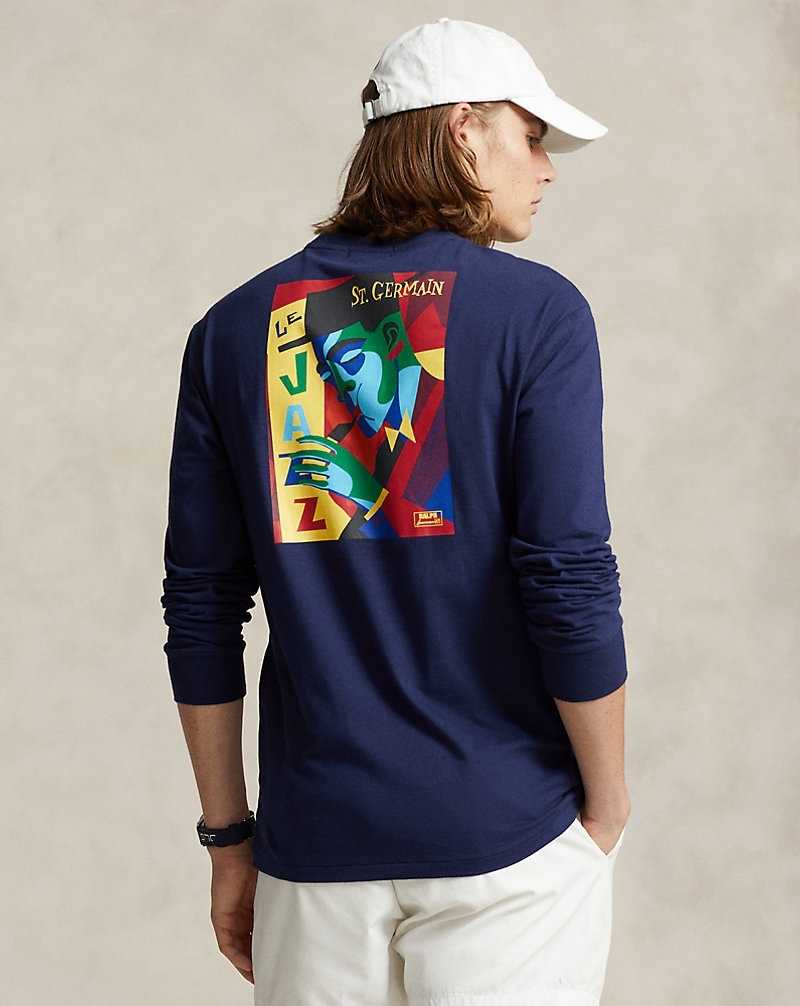 Camiseta Ralph Lauren Classic Fit Jazz-Print Jersey Hombre Azul Marino | JBTEHOX-36 - vista 4