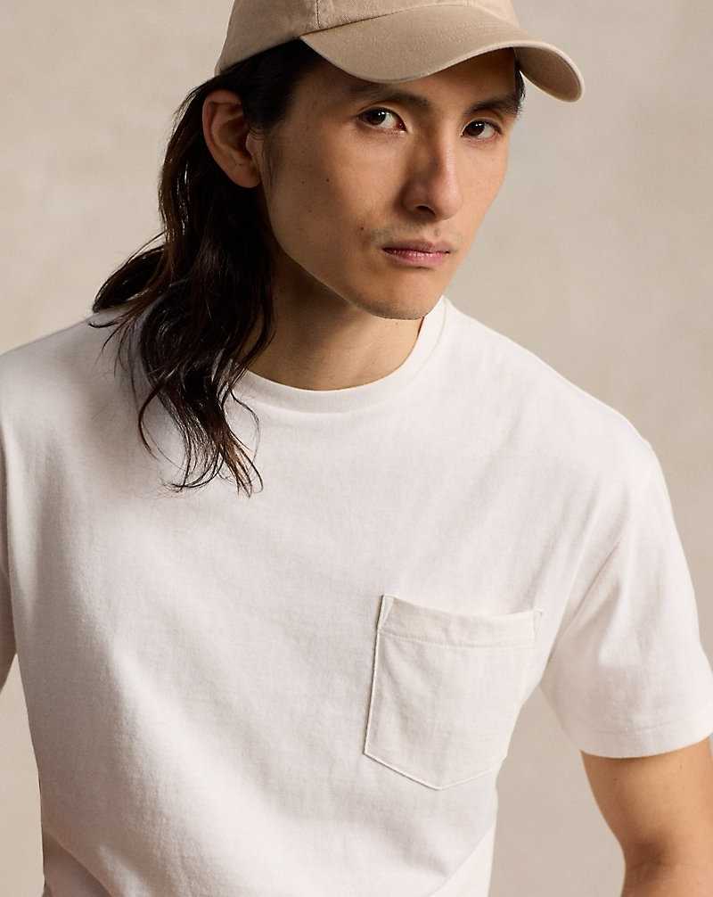 Camiseta Ralph Lauren Classic Fit Jersey Pocket Hombre Blancos | KDCTMNW-95 - vista 5