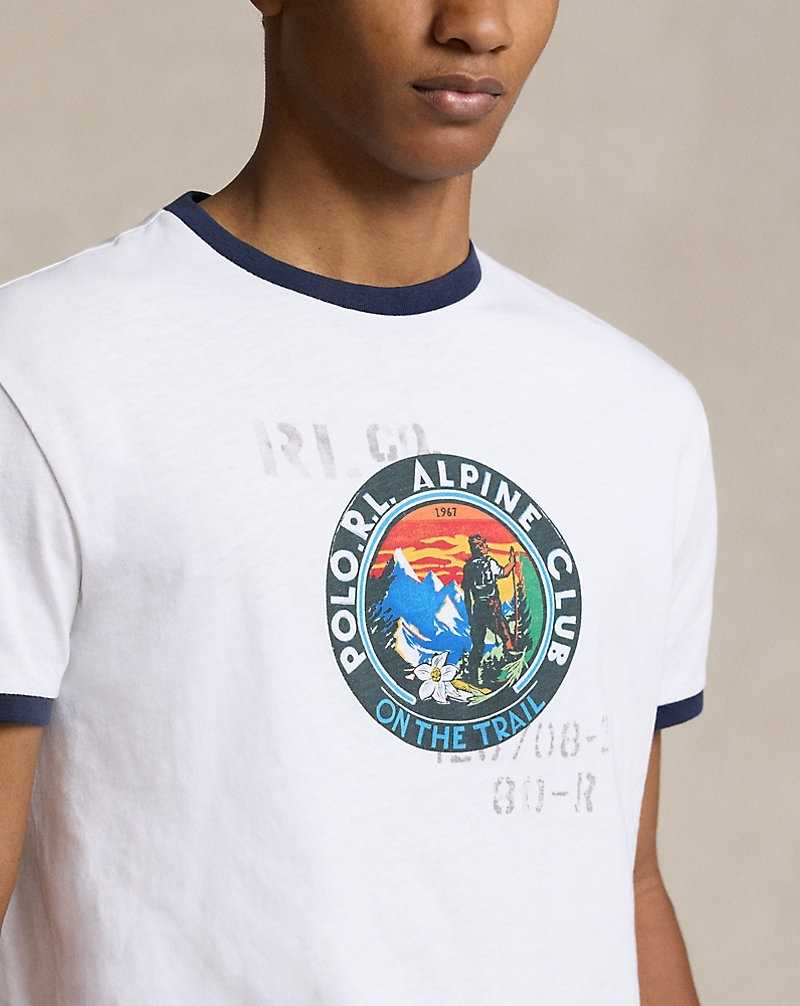 Camiseta Ralph Lauren Classic Fit Jersey Graphic Hombre Blancos | MKYWOST-32 - vista 5