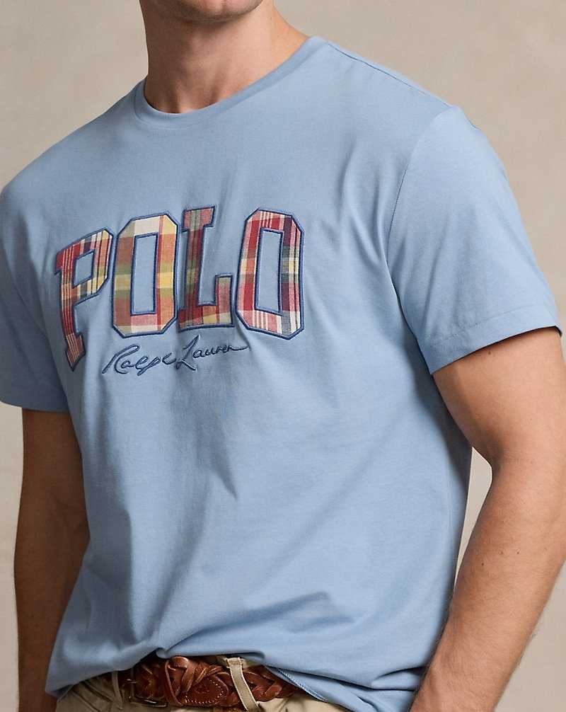 Camiseta Ralph Lauren Classic Fit Plaid-Logo Jersey Hombre Azules | QDFVYRW-70 - vista 5
