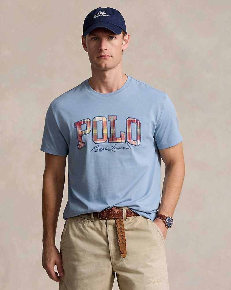 Camiseta Ralph Lauren Classic Fit Plaid-Logo Jersey Hombre Azules | QDFVYRW-70 - vista 1