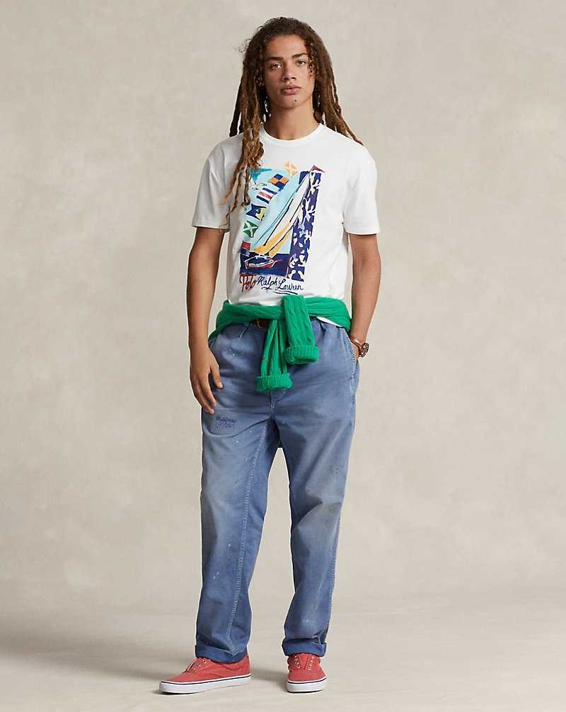 Camiseta Ralph Lauren Classic Fit Sailboat Jersey Hombre Blancos | XMAZJWV-23 - vista 3