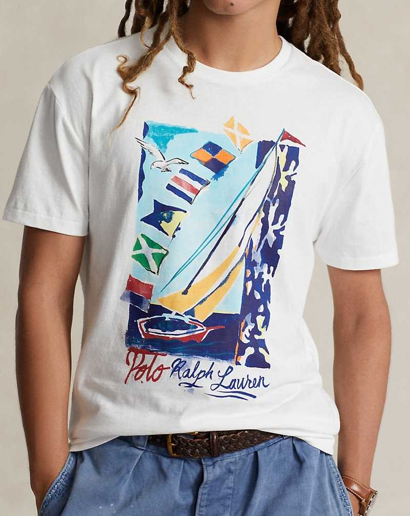 Camiseta Ralph Lauren Classic Fit Sailboat Jersey Hombre Blancos | XMAZJWV-23 - vista 5
