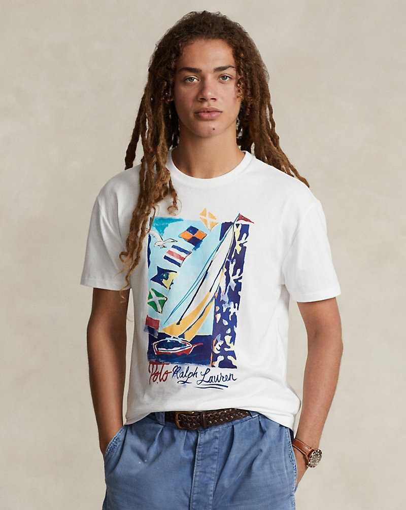 Camiseta Ralph Lauren Classic Fit Sailboat Jersey Hombre Blancos | XMAZJWV-23 - vista 1