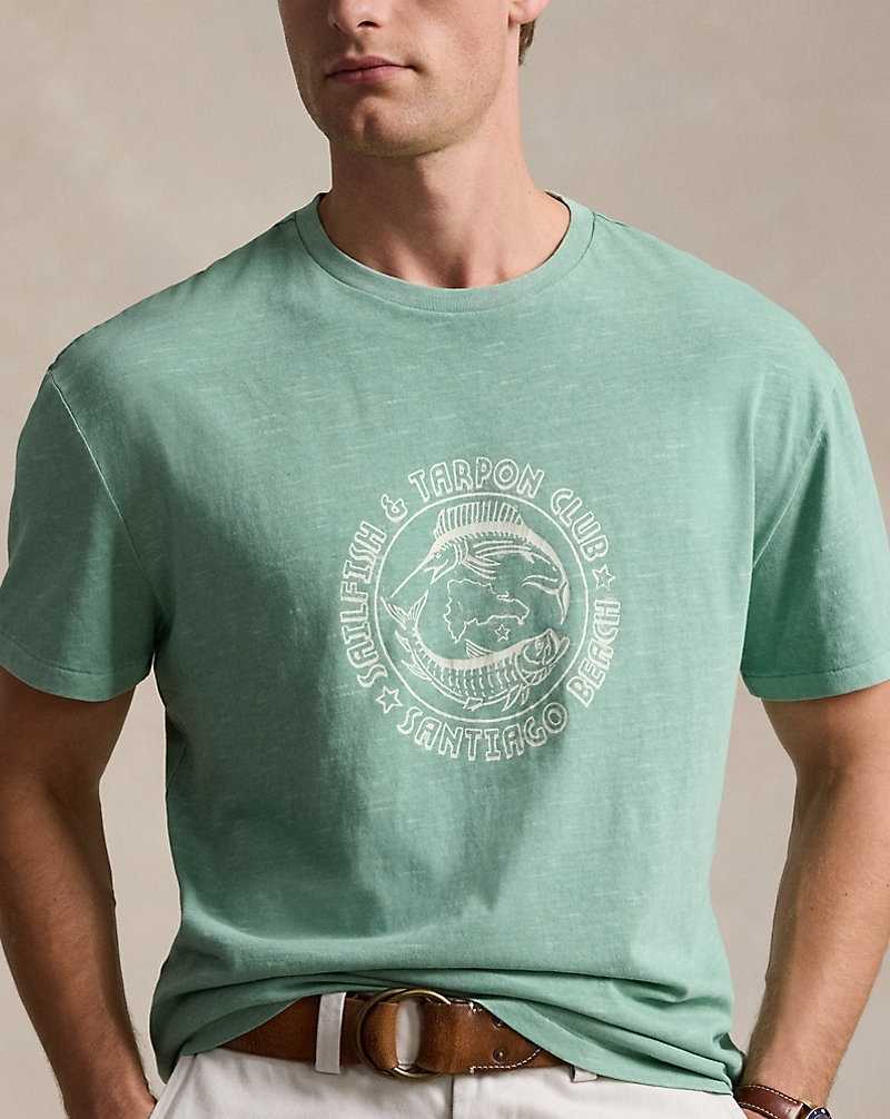 Camiseta Ralph Lauren Classic Fit Slub Jersey Graphic Hombre Verde Menta | RUSNXCL-54 - vista 5