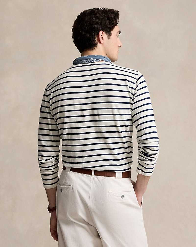 Camiseta Ralph Lauren Classic Fit Striped Slub Jersey Hombre Azules | TXVRWCI-89 - vista 4