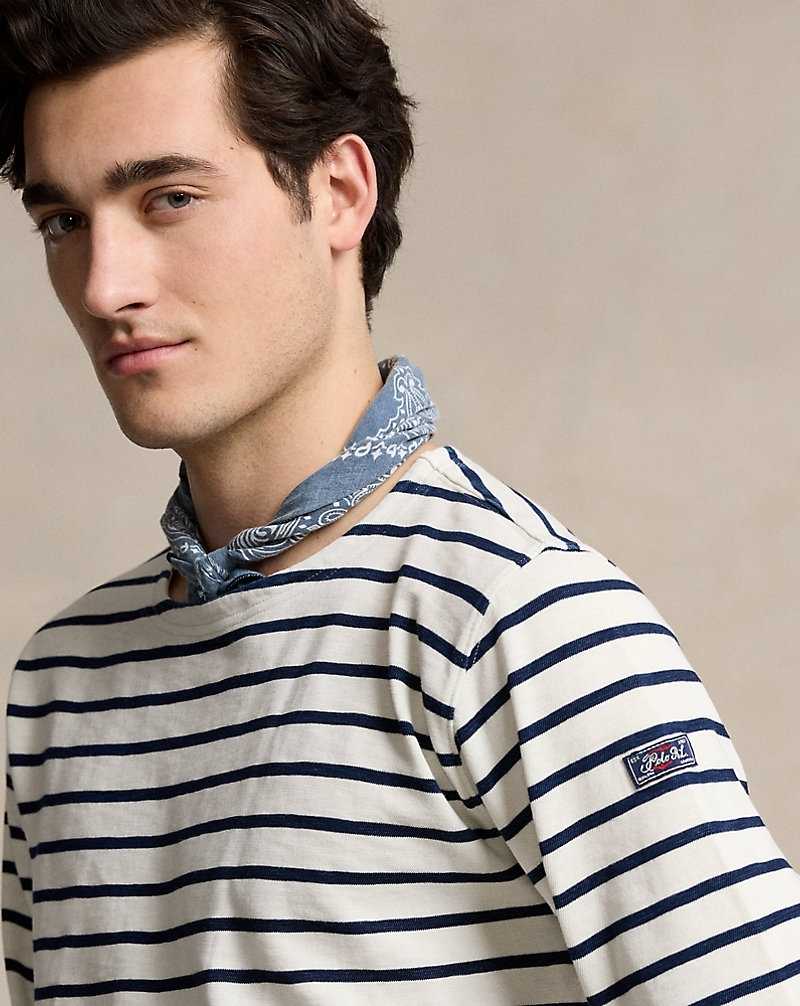 Camiseta Ralph Lauren Classic Fit Striped Slub Jersey Hombre Azules | TXVRWCI-89 - vista 5