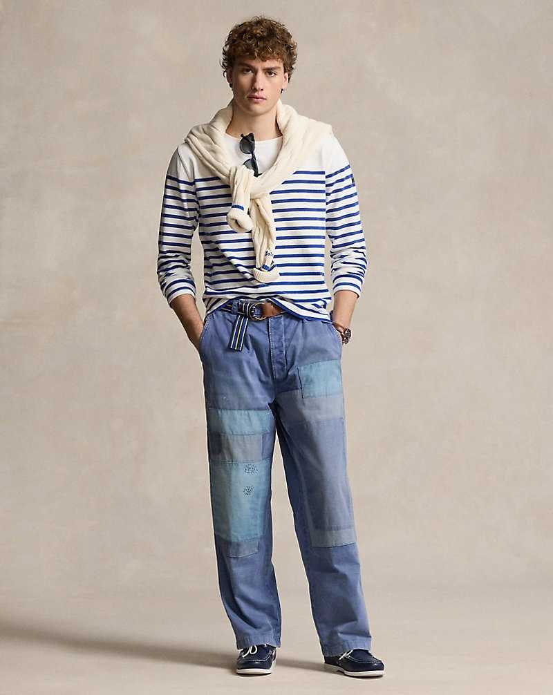 Camiseta Ralph Lauren Classic Fit Striped Boatneck Hombre Deckwash White/Brilliant | IVZLXAU-12 - vista 3