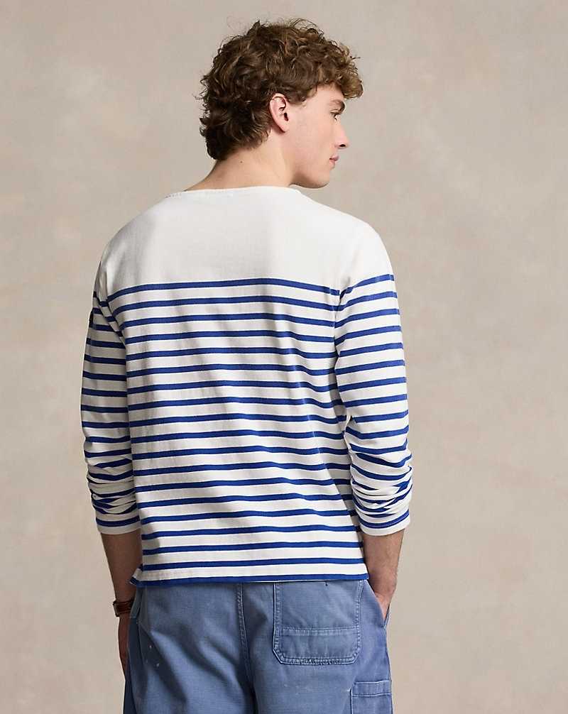 Camiseta Ralph Lauren Classic Fit Striped Boatneck Hombre Deckwash White/Brilliant | IVZLXAU-12 - vista 4