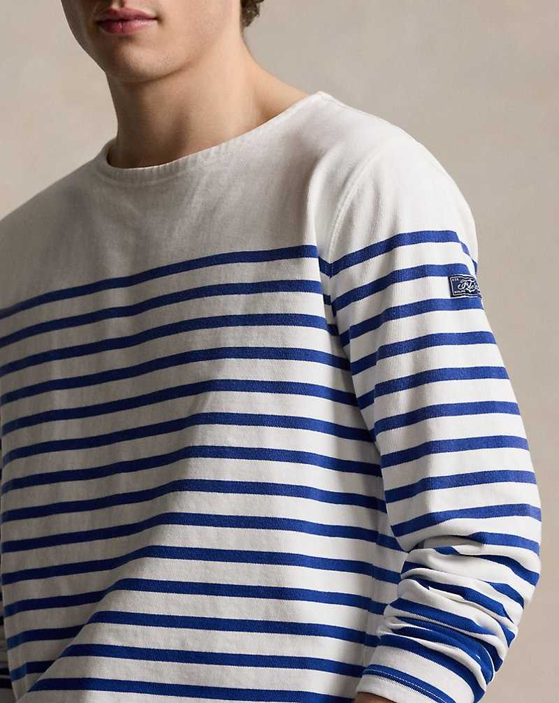 Camiseta Ralph Lauren Classic Fit Striped Boatneck Hombre Deckwash White/Brilliant | IVZLXAU-12 - vista 5