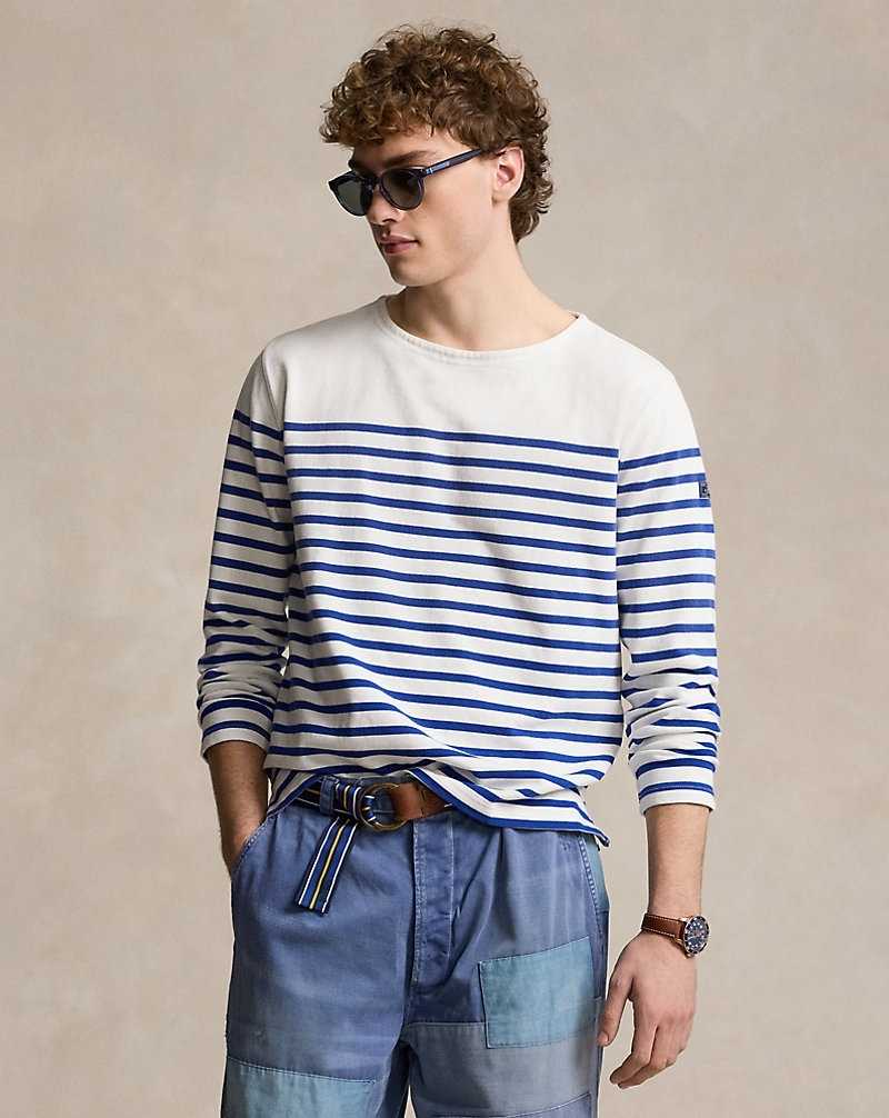 Camiseta Ralph Lauren Classic Fit Striped Boatneck Hombre Deckwash White/Brilliant | IVZLXAU-12 - vista 1