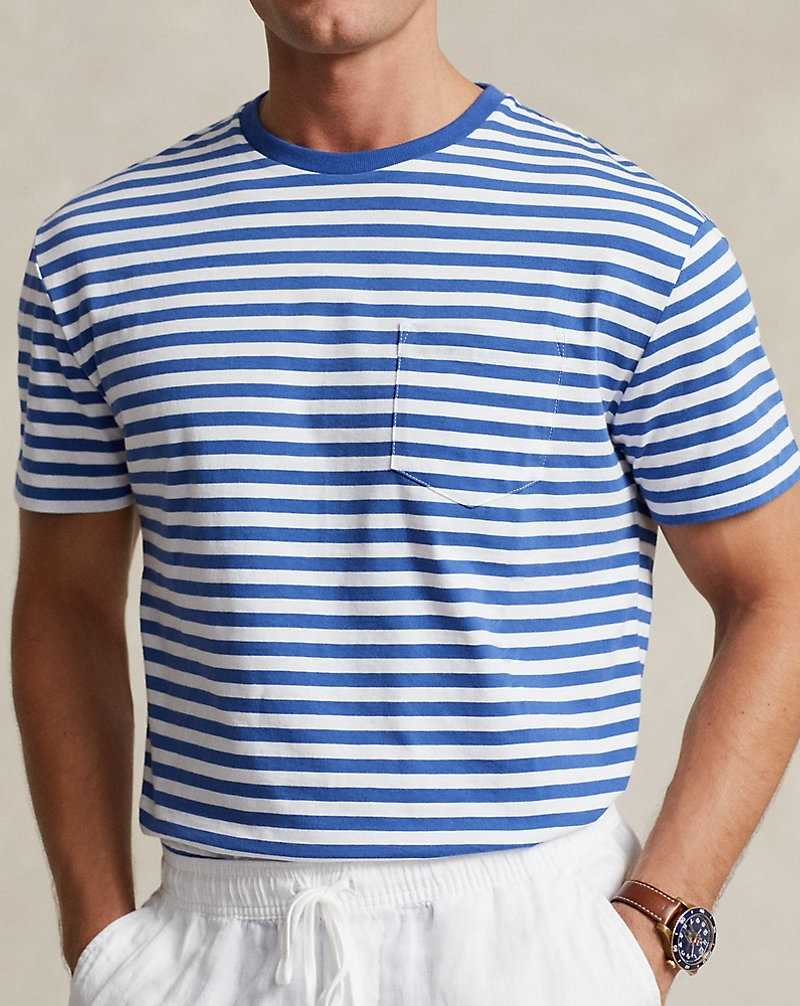 Camiseta Ralph Lauren Classic Fit Striped Jersey Hombre Azul Rey | CORZXSH-36 - vista 5