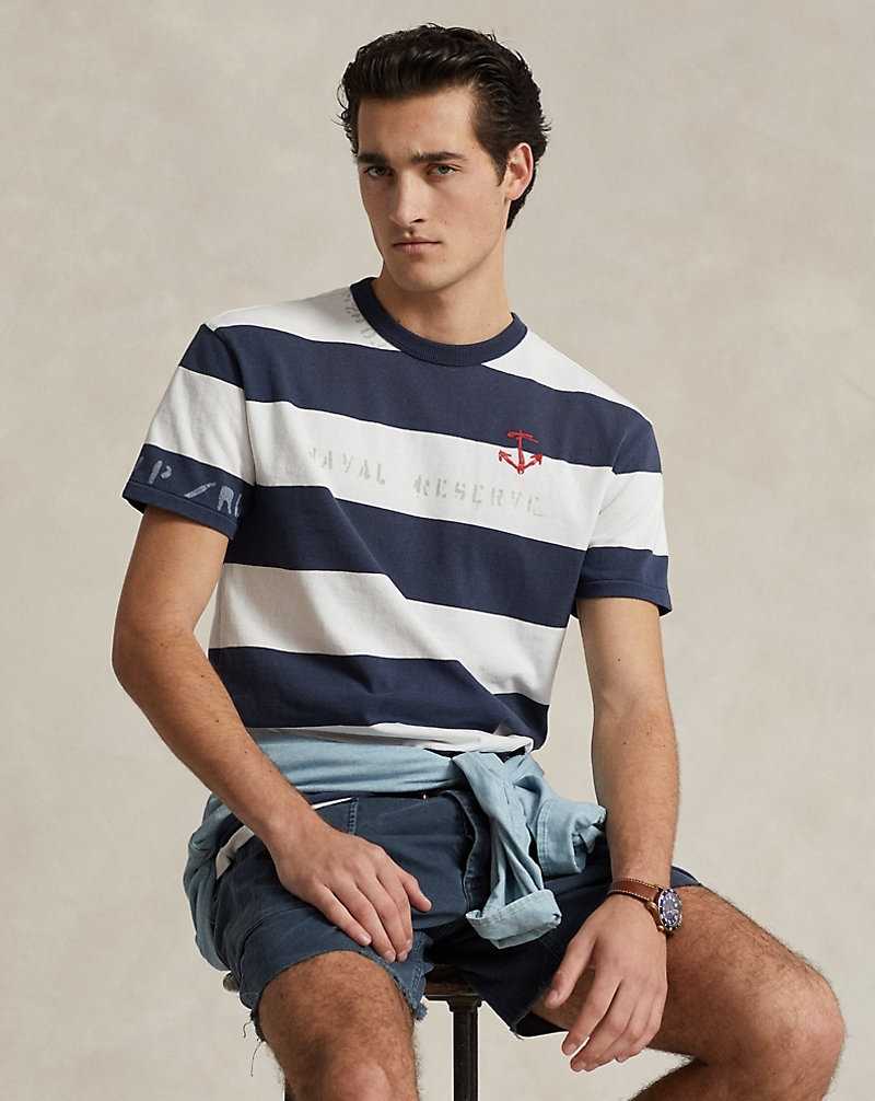 Camiseta Ralph Lauren Classic Fit Striped Jersey Hombre Azules | GXVSAUM-01 - vista 1