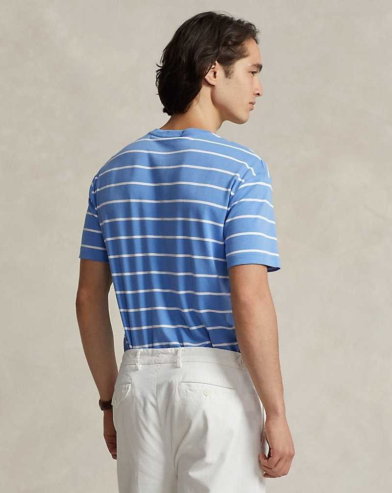 Camiseta Ralph Lauren Classic Fit Striped Soft Cotton Hombre Summer Blue/White | VTNDXYE-29 - vista 4