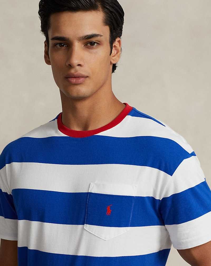Camiseta Ralph Lauren Classic Fit Striped Jersey Hombre Sapphire Star/White | HKNFXGA-12 - vista 5