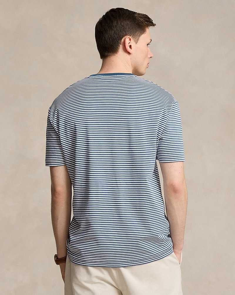 Camiseta Ralph Lauren Classic Fit Striped Soft Cotton Hombre Clancy Blue/white | KNEIVFR-05 - vista 4