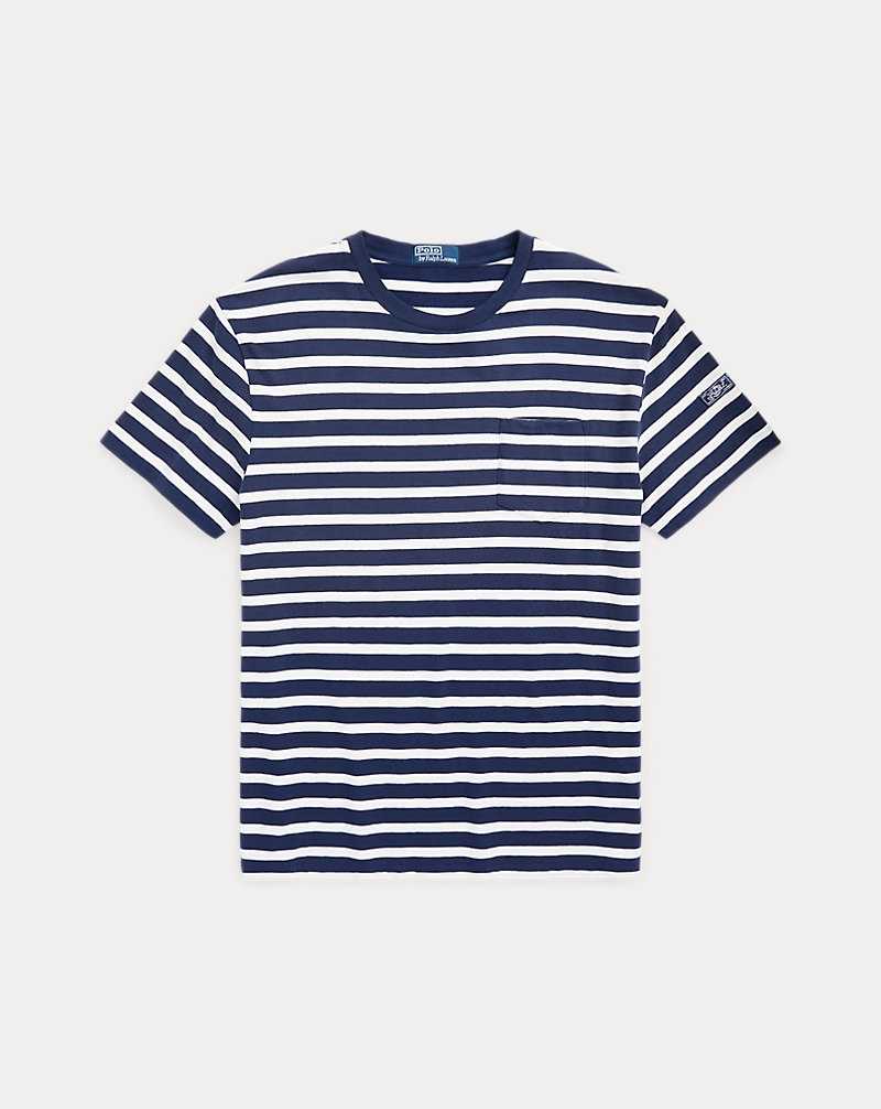 Camiseta Ralph Lauren Classic Fit Striped Slub Jersey Hombre Azul Marino Blancos | SOBMGNQ-80 - vista 2