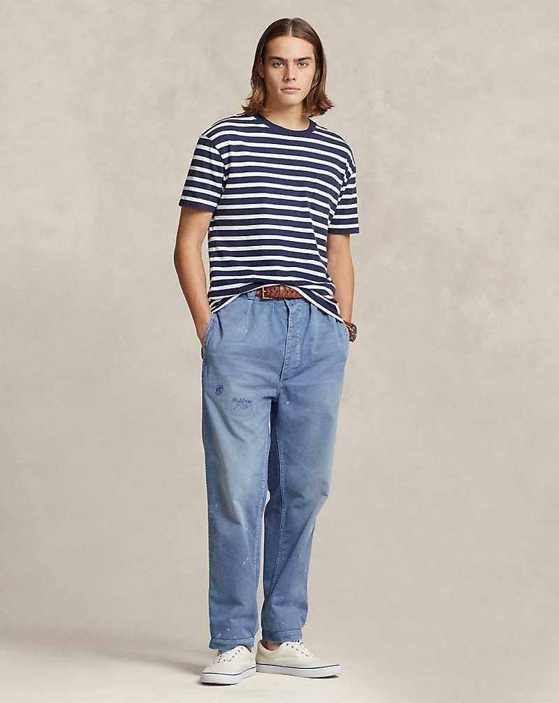 Camiseta Ralph Lauren Classic Fit Striped Slub Jersey Hombre Azul Marino Blancos | SOBMGNQ-80 - vista 3